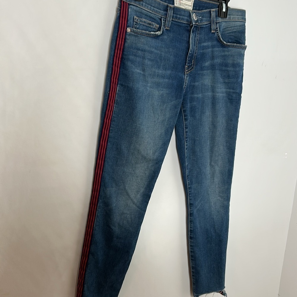 Current/Elliott High Waisted Red Side Stripe Stiletto Jeans - Picture 5 of 10